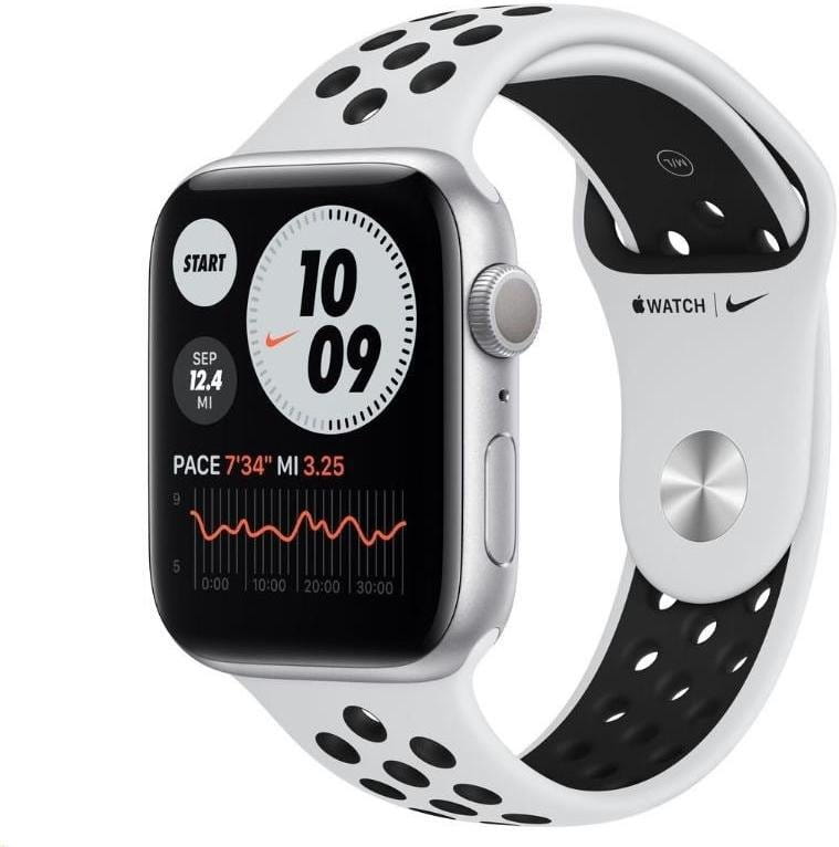 Uhren Apple Watch S6 GPS, 44mm Silver Aluminium Case with Pure Platinum/Black Sport Band